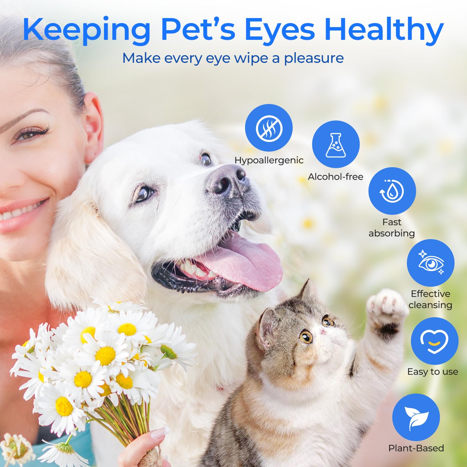 PUPMATE Eyes Wipes for Dogs & Cats | Face Tear Stain Remover | Gentle and pH Balanced | Aloe Pet Grooming Deodorizing Wipes for White Dogs Eye Debris, Discharge, Mucus, Crust 120pcs