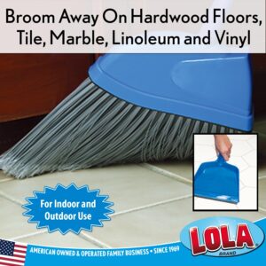 Angle Broom w/Dustpan, Indoor, 9.25" W Head, Smaller Style- Made w/Recycled Soda Bottle Bristles & Polished Aluminum Lightweight 48" L Handle, Includes Swivel Hang Cap for Storage, by LOLA- 1 Pack