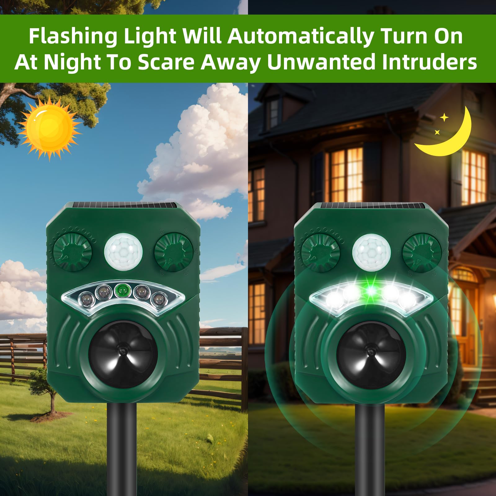 1Pcs Ultrasonic Animal Repellent Outdoor Solar Animal Repeller with Motion Sensor&LED Strobe Light Cat Repellent Outdoor Deer Repellent Devices Waterproof Dog Repellent Skunk Repellent for Yard Farm