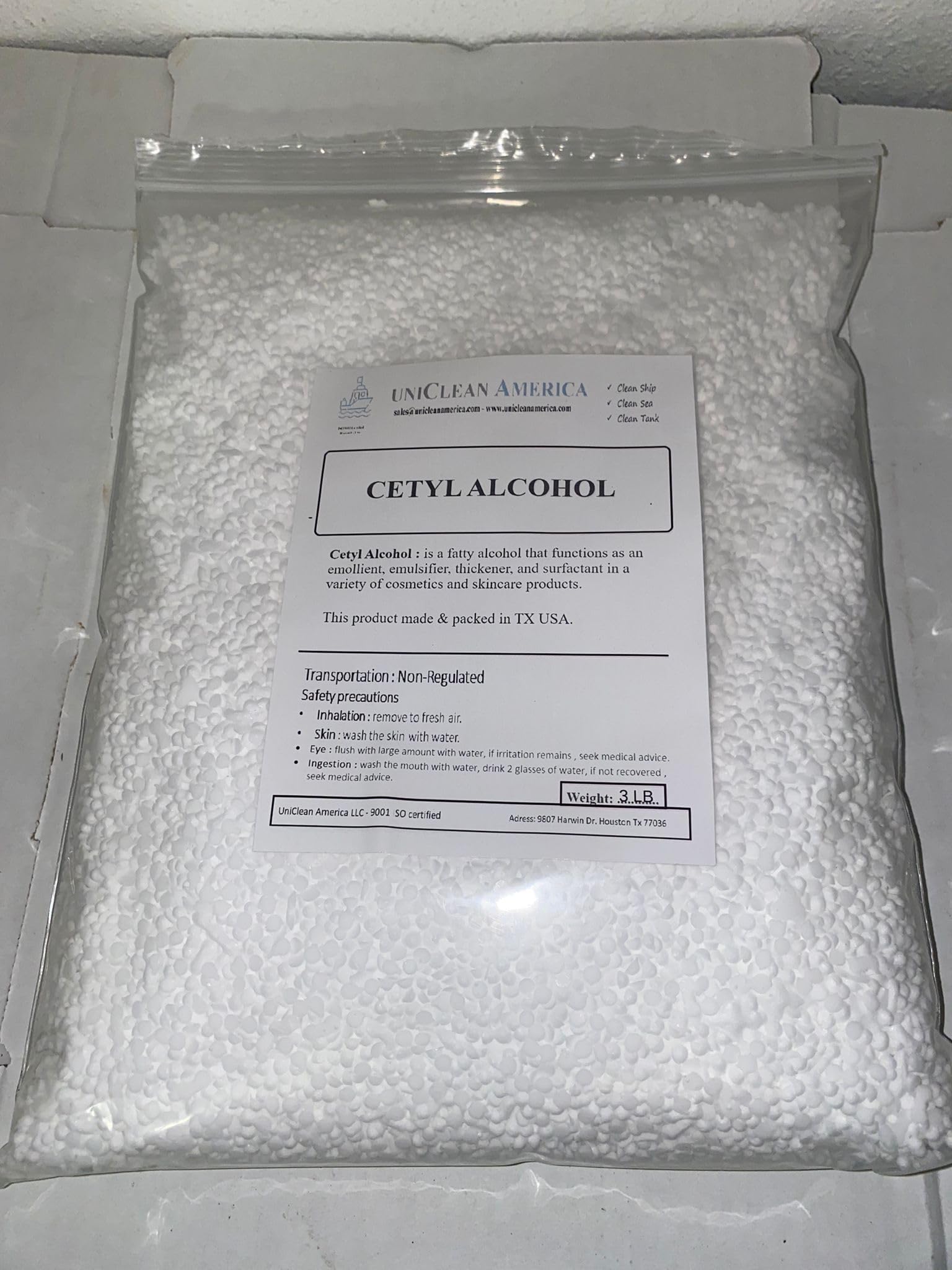 UniClean America Cetyl Alcohol - High Purity - for Industrial & Beauty Use (1, Pounds)