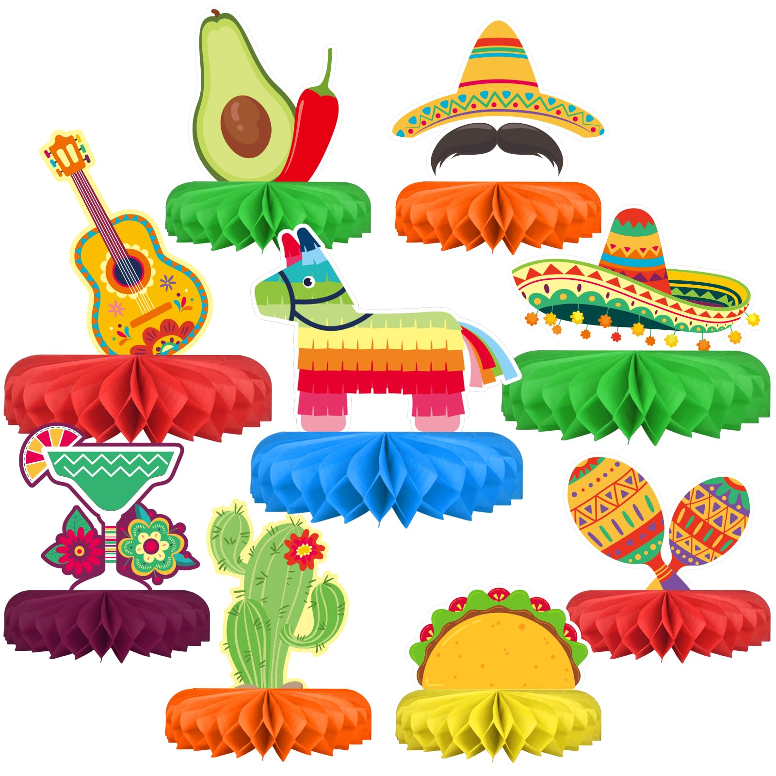 Fiesta Party Decorations - Authentic Mexican Themed Honeycomb Centerpiece for Cinco De Mayo, Taco Parties, Birthdays & Day of the Dead Celebrations