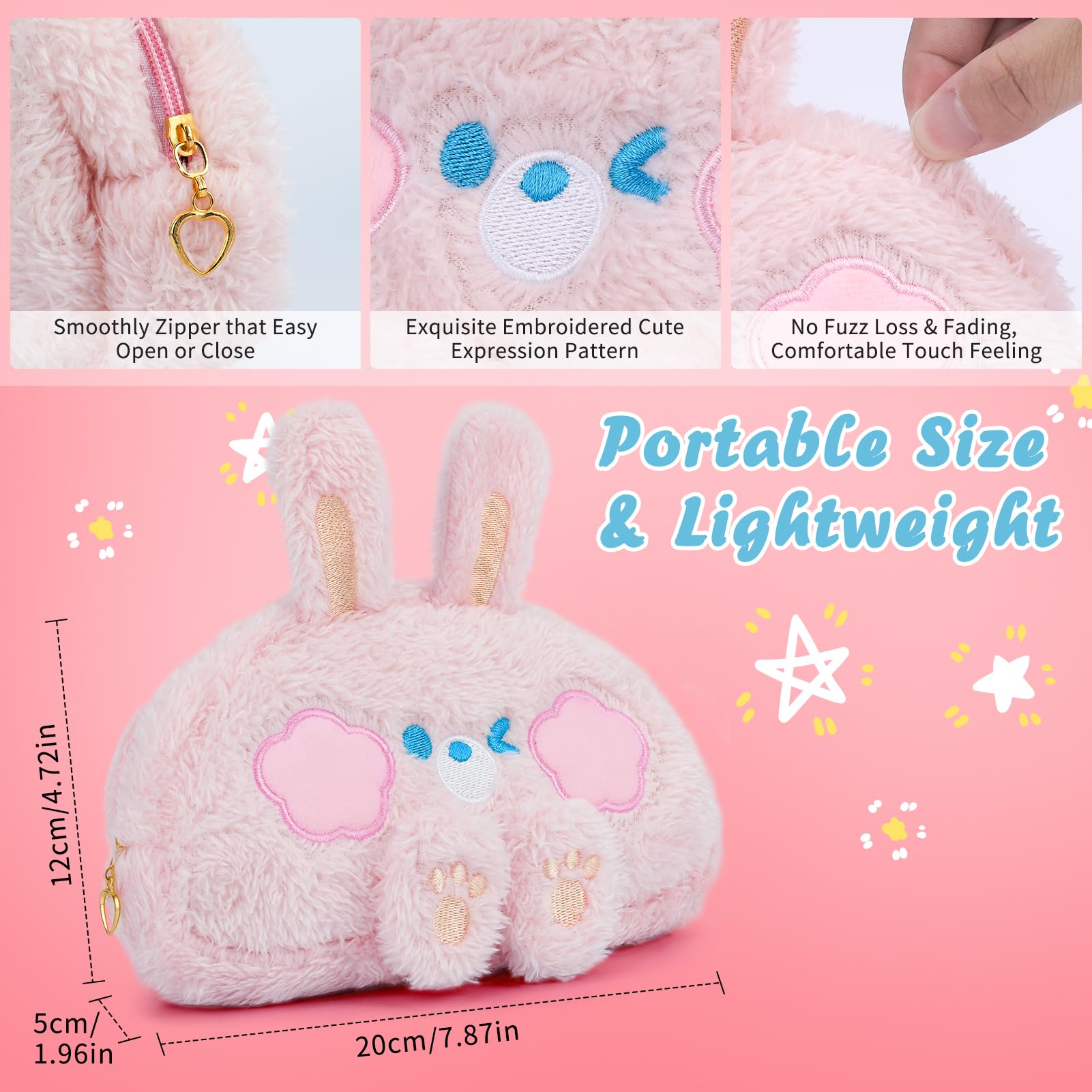 Toplive Cute Pink Pencil Case, Plush Pencil Pouch Fuzzy Pen Case, Cartoon Makeup Bag Kawaii Stationery Cosmetic Organizer Bag for Teens Girls Women, Pink Rabbit