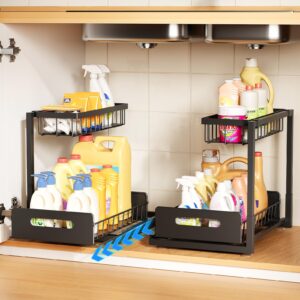 under sink organizer 2 pack,metal pull out cabinet organizer shelf,kitchen bathroom organizers and storage with sliding drawer,storage shelves,storage and organization for home,laundry,rv,pantry,spice