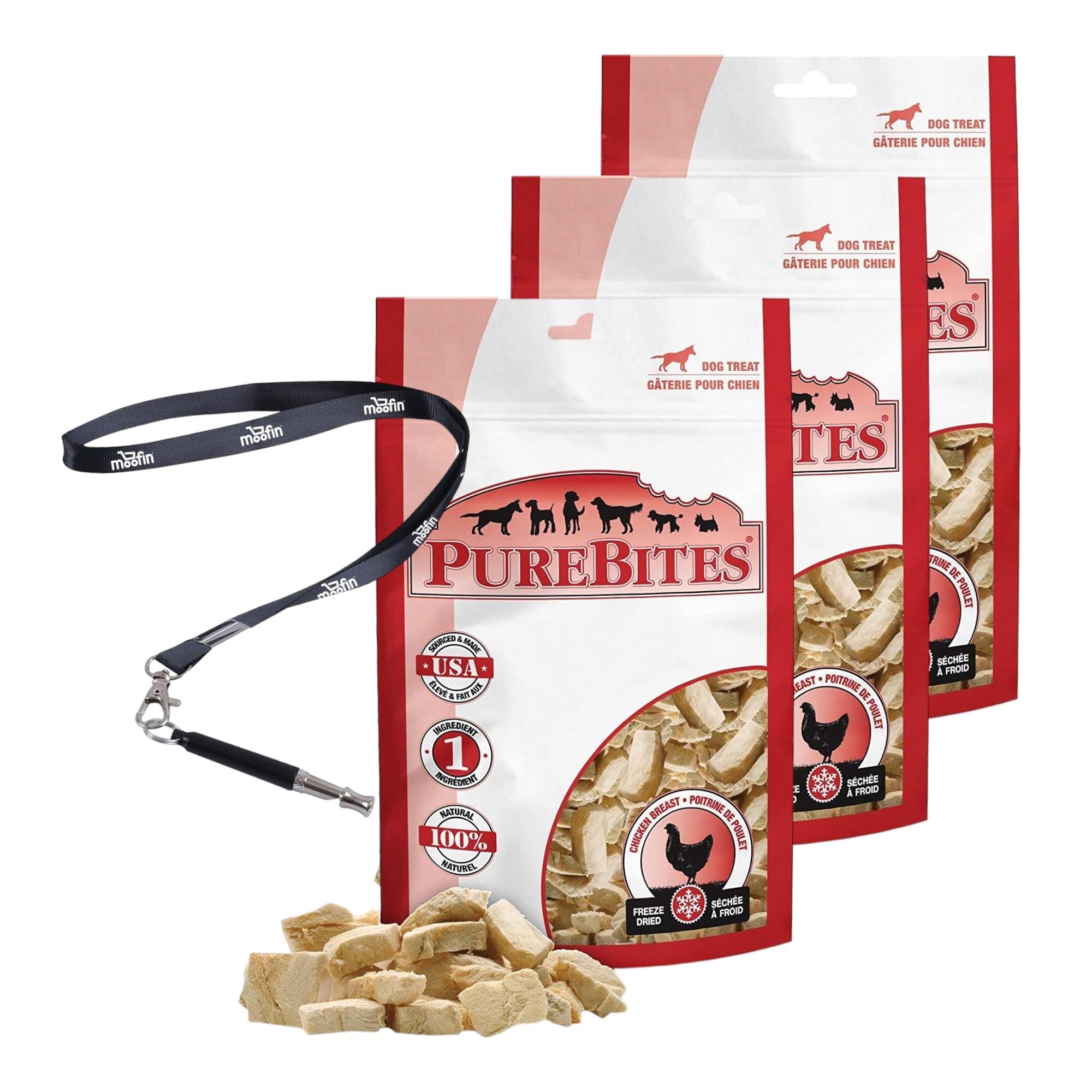 PureBites Chicken Dog Treats, 1.4oz - Crunchy & Nutritious Snacks, Dog Freeze Dried Chicken, Dried Chicken Treats for Dogs SS Pet Training Whistle, Dog Snacks Treats, [Pack of 3]