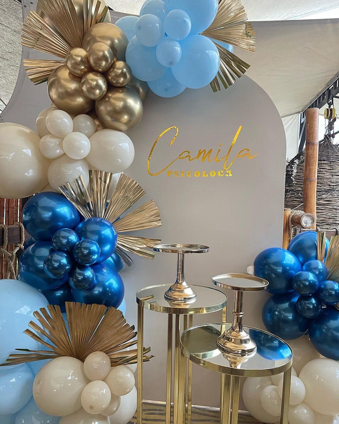 Blue Graduation Balloon Garland Arch Kit Metallic and Macaron Gold and Metallic for Birthday Party Decorations Wedding Bridal Baby Shower Ivory White