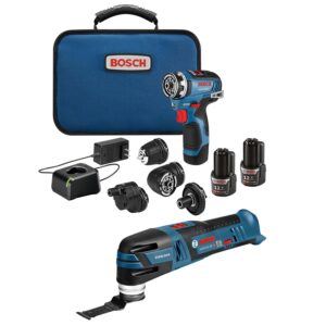 bosch gxl12v-270b22-rt 12v max brushless lithium-ion cordless starlock oscillating multi-tool and chameleon drill driver with 5-in-1 flexiclick system combo kit (renewed)