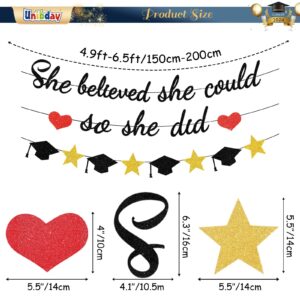 Unibday Graduation Decorations Class of 2024, She Believed She Could So She Did, Black Glitter Graduation Party Decorations 2024,Congrats Grad Bannerfor Congratulation Graduation Party