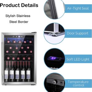 Antarctic Star Wine Cooler/Cabinet Refrigerator Fridge, 36 Bottle Freestanding Wine Chiller with Stainless Steel, Double-Layer Glass Door Touch Screen for Home Office/Bar,4.4Cu.Ft.