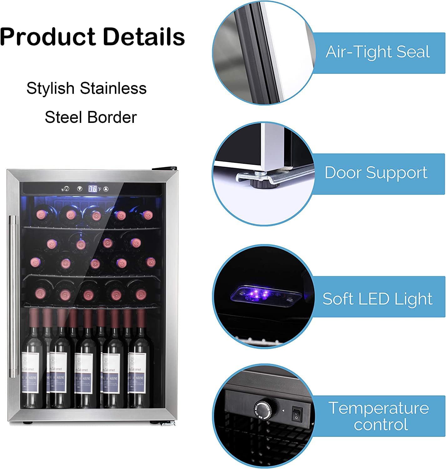 Antarctic Star Wine Cooler/Cabinet Refrigerator Fridge, 36 Bottle Freestanding Wine Chiller with Stainless Steel, Double-Layer Glass Door Touch Screen for Home Office/Bar,4.4Cu.Ft.