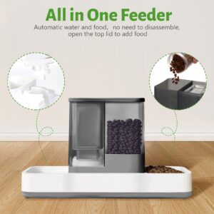 Yummy Sam Automatic Small Pet Feeder and Water Dispenser, 2 in 1 Gravity Cat Auto Pet Feeder and Waterer Set Feeder Dish for Small Medium Pets Dog Puppy Kitten (Grey)