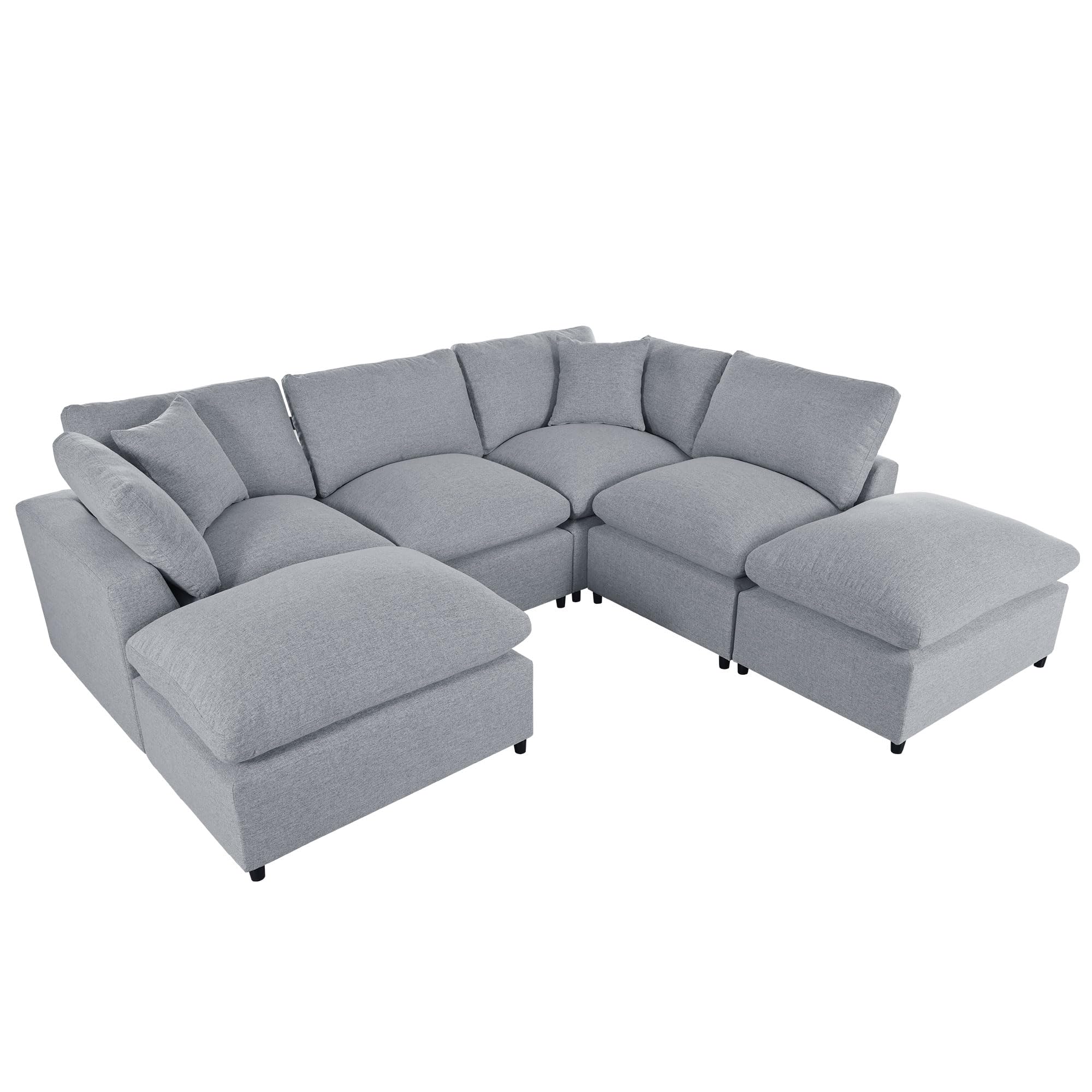 Merax Modern Large U-Shape Sectional Sofa Set, 2 Large Chaise with Removable Ottomans for Living Room, Grey