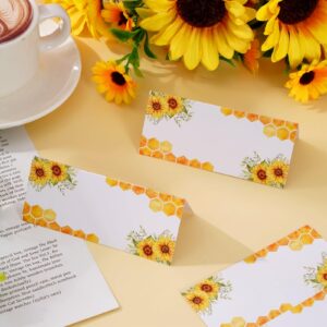 Whaline 100Pcs Summer Sunflower Place Cards Honeycomb Tented Cards Floral Seating Name Cards for Baby Shower Birthday Wedding Party Table Setting Supplies, 4 x 1.8 in