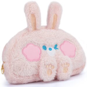 toplive cute pink pencil case, plush pencil pouch fuzzy pen case, cartoon makeup bag kawaii stationery cosmetic organizer bag for teens girls women, pink rabbit