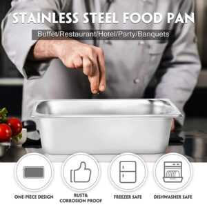 Generic 6 Pack Stainless Steel Buffet Containers Third Size, Steam Table Pan With Lid, Restaurant and Commercial Pans, Hotel Pan 4"" Deep Anti-Jam, Chafing Steam Table Catering Storage Metal Food Pan