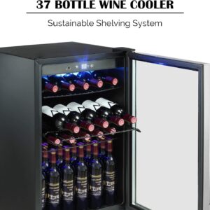 Antarctic Star Wine Cooler/Cabinet Refrigerator Fridge, 36 Bottle Freestanding Wine Chiller with Stainless Steel, Double-Layer Glass Door Touch Screen for Home Office/Bar,4.4Cu.Ft.