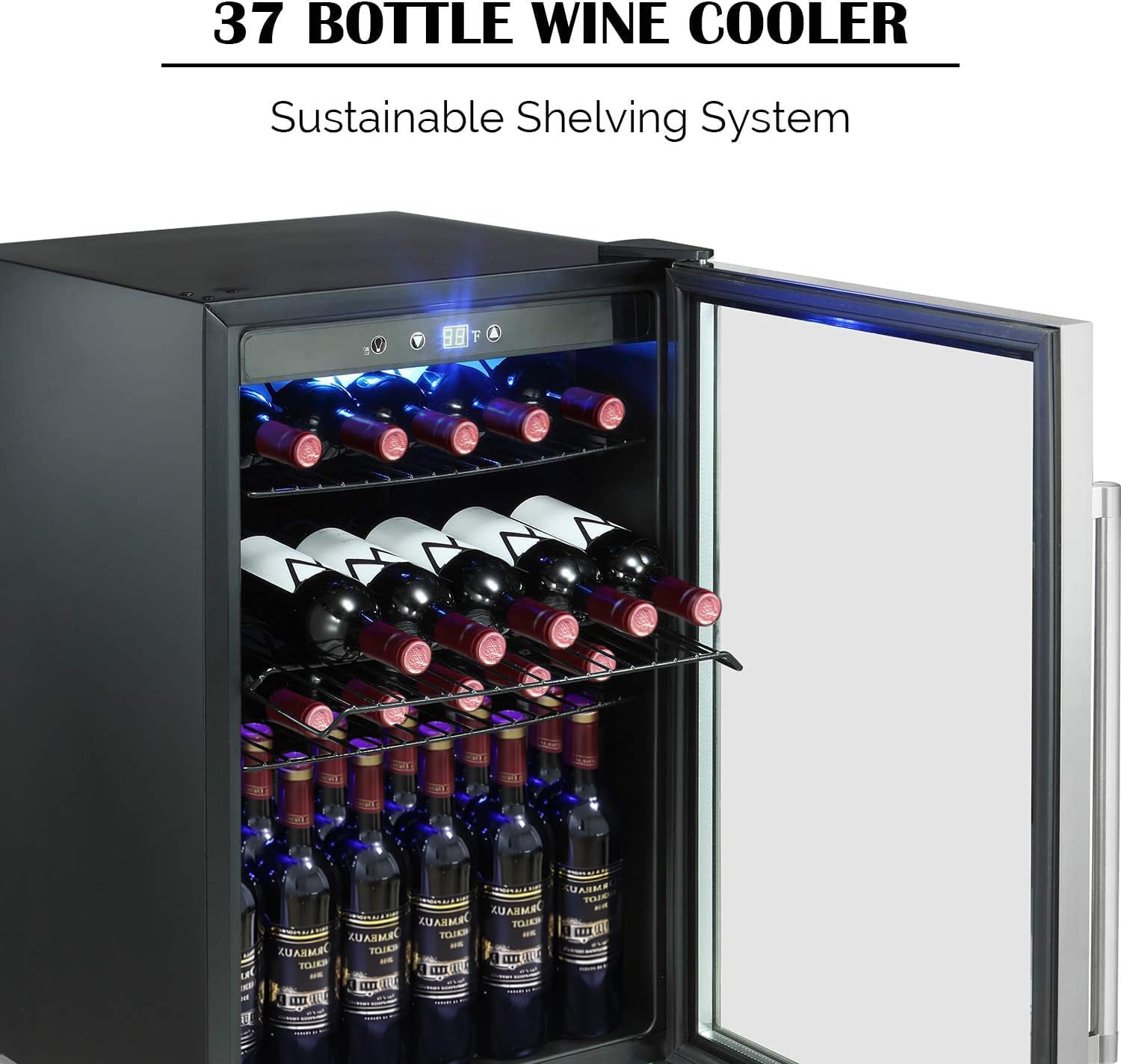 Antarctic Star Wine Cooler/Cabinet Refrigerator Fridge, 36 Bottle Freestanding Wine Chiller with Stainless Steel, Double-Layer Glass Door Touch Screen for Home Office/Bar,4.4Cu.Ft.