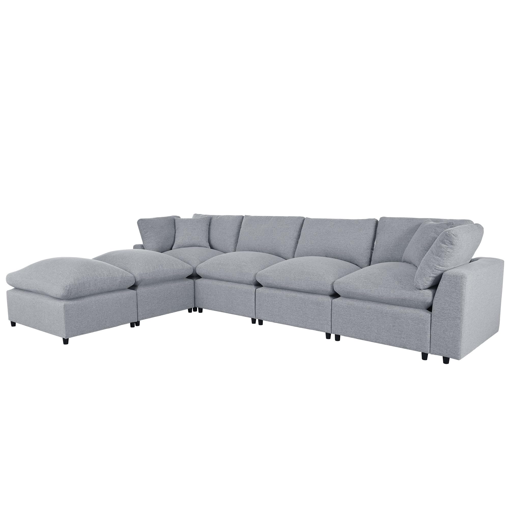 Merax Modern Large U-Shape Sectional Sofa Set, 2 Large Chaise with Removable Ottomans for Living Room, Grey