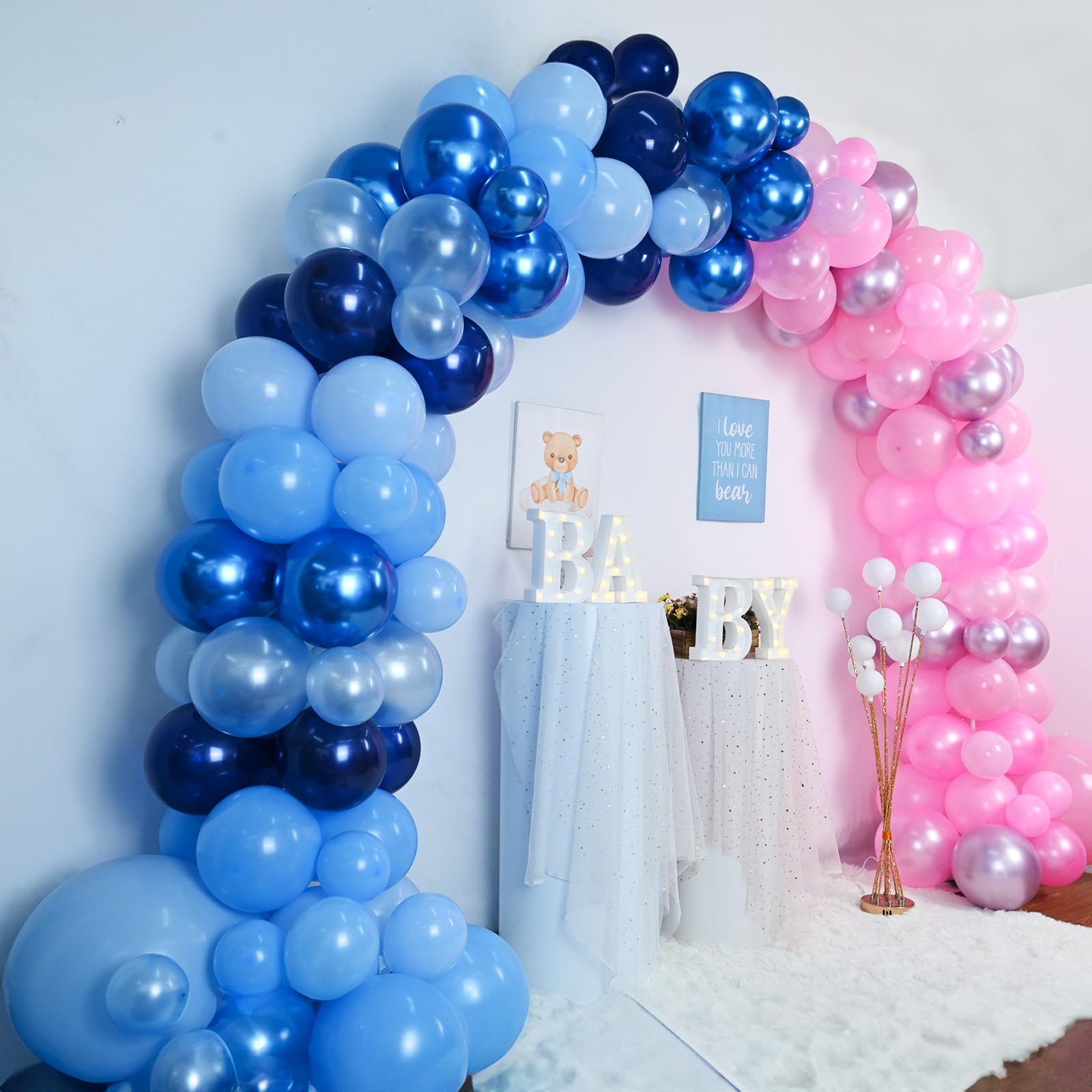 Pink Blue Balloon Arch Garland Kit, 152Pcs 18/10/5 Inch Gender Reveal Balloons, Metallic Blue Pink Mixed Party Balloons Pearl Blue Pink Balloons for Boys Girls Baby Shower Birthday Decoration