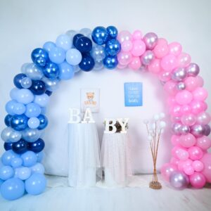 Pink Blue Balloon Arch Garland Kit, 152Pcs 18/10/5 Inch Gender Reveal Balloons, Metallic Blue Pink Mixed Party Balloons Pearl Blue Pink Balloons for Boys Girls Baby Shower Birthday Decoration