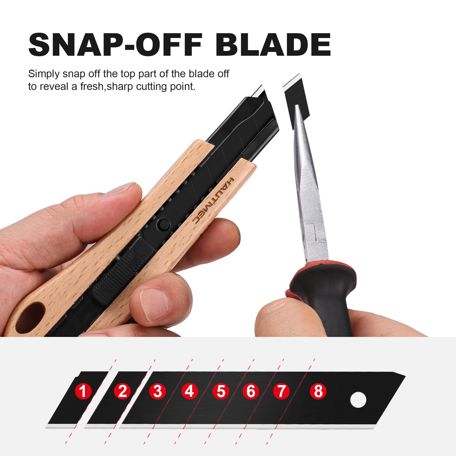 HAUTMEC 18mm Wooden Handle Retractable Utility Knife Autolock and Snap off with SK2H Ultra Sharp Black Blade Suitable Gifts for Husband Dad HT0352