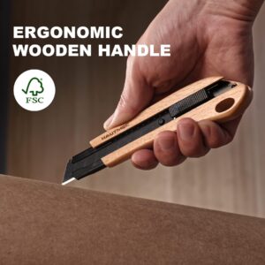 HAUTMEC 18mm Wooden Handle Retractable Utility Knife Autolock and Snap off with SK2H Ultra Sharp Black Blade Suitable Gifts for Husband Dad HT0352