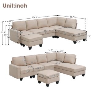 Merax Modern Convertible Sectional Sofa,U Shape Sectional Sofa for Living Room, 7 Seat L Shaped Living Room Sofa Set with Ottoman for Living Room,Apartment,Office