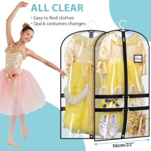 SLEEPING LAMB 3 Packs Clear Dance Garment Bags for Dancers with 4 Pockets, 40" Kids Dance Costume Garment Bag, Hanging Clothes Cover for Dance Competition, Recital, Travel & Closet Storage, Black