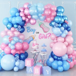 pink blue balloon arch garland kit, 152pcs 18/10/5 inch gender reveal balloons, metallic blue pink mixed party balloons pearl blue pink balloons for boys girls baby shower birthday decoration