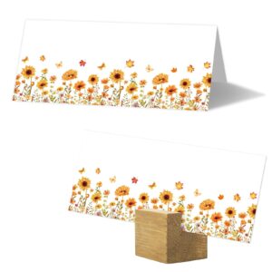 whaline 100pcs fall place cards orange sunflower maple leaves tented cards autumn watercolor floral seating cards for thanksgiving harvest party table setting supplies, 4 x 1.8 in