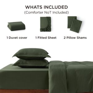 Bedsure Duvet Cover Queen Size with Fitted Sheet - Soft Prewashed Queen Duvet Cover Set, 4 Pieces, Includes 1 Duvet Cover 90x90 Inches with Zipper Closure, 2 Pillow Shams, 1 Fitted Sheet, Olive Green