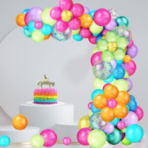 rainbow balloons garland kit, 80pcs latex balloon with confetti balloons, multicolor balloons with confetti balloon for carnival circus wedding birthday baby shower graduation party decorations