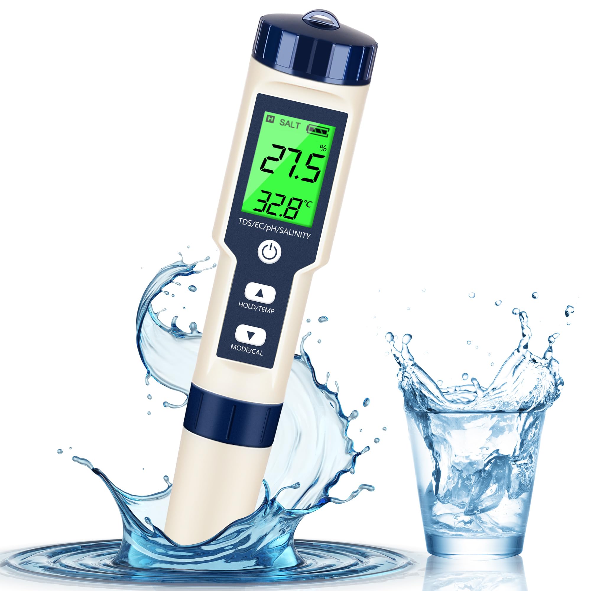 PH Meter & TDS Meter Digital Water Tester 5 in 1 Salinity Tester PH Temp EC and TDS Meter,PH Meter for Water with LCD Backlit,Water Testing Kits for Drinking Water,Wine,Swimming Pool,Hot Tub Spas.