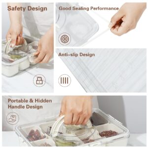 Divided Serving Tray with Lid and Handle - Snackle Box Charcuterie Container for Portable Snack Platters - Clear Organizer for Candy, Fruits, Nuts, Snacks - Perfect for Party, Entertaining