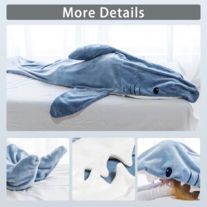 Fancemot Shark Blanket for Kids, Shark Blanket Hoodie Soft Cozy, Shark Blanket Onesie Flannel, Wearable Shark Blanket