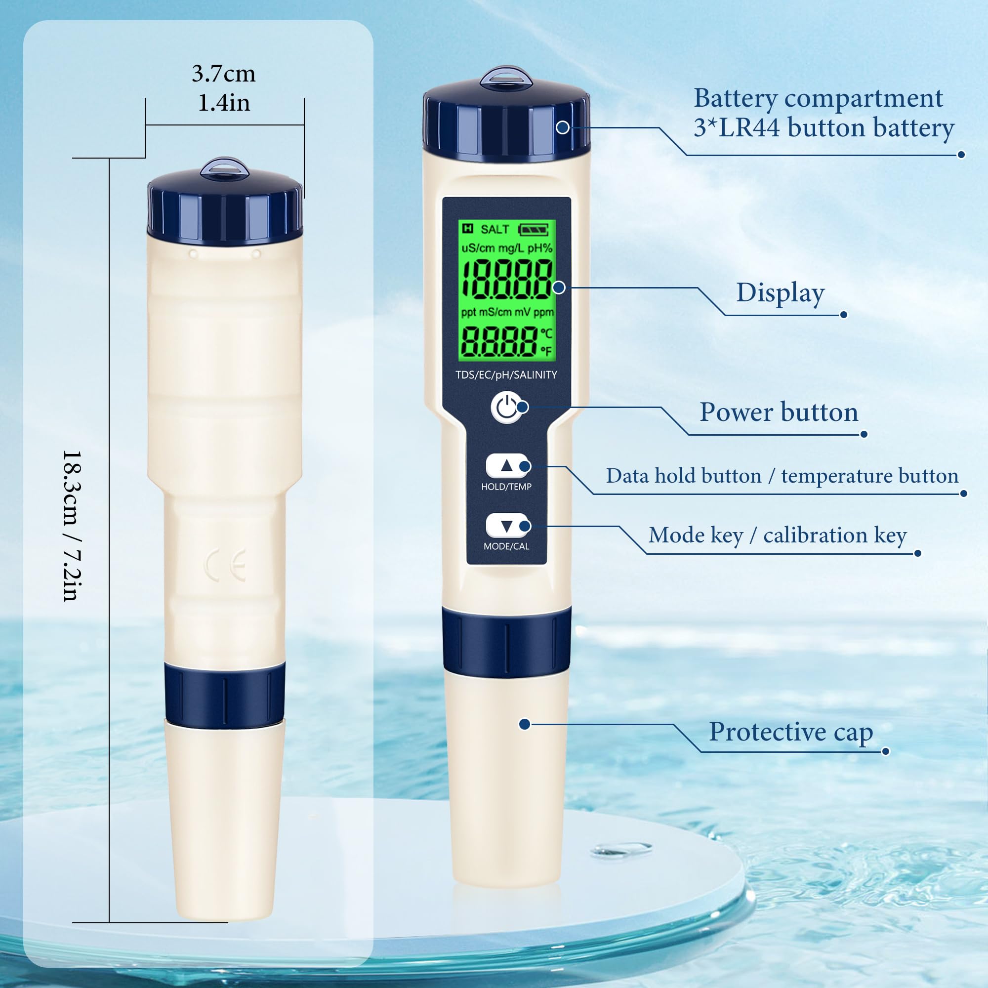 PH Meter & TDS Meter Digital Water Tester 5 in 1 Salinity Tester PH Temp EC and TDS Meter,PH Meter for Water with LCD Backlit,Water Testing Kits for Drinking Water,Wine,Swimming Pool,Hot Tub Spas.