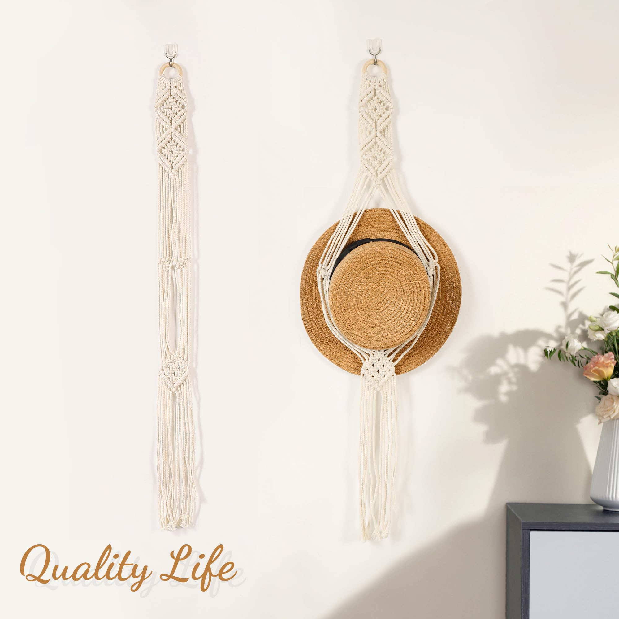 YZHuanZhi Cowboy Hat Hangers Macrame Hat Racks for Wall 2 Pcs One Hole Hand Weaving Boho Hat Organizer Hanging Display Western Decor for Wide Brim (One Hole, 2 Pieces)