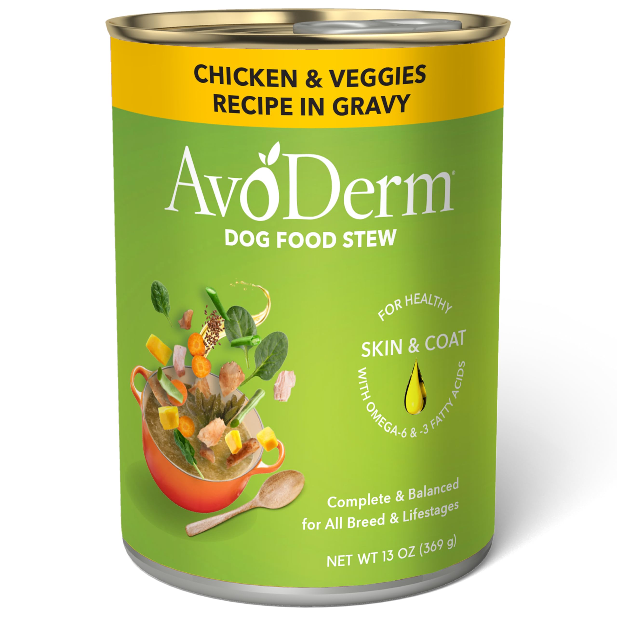 AvoDerm Chicken with Vegetables Stew Recipe for Dogs 13oz, case of 12 cans