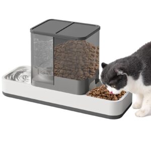 yummy sam automatic small pet feeder and water dispenser, 2 in 1 gravity cat auto pet feeder and waterer set feeder dish for small medium pets dog puppy kitten (grey)