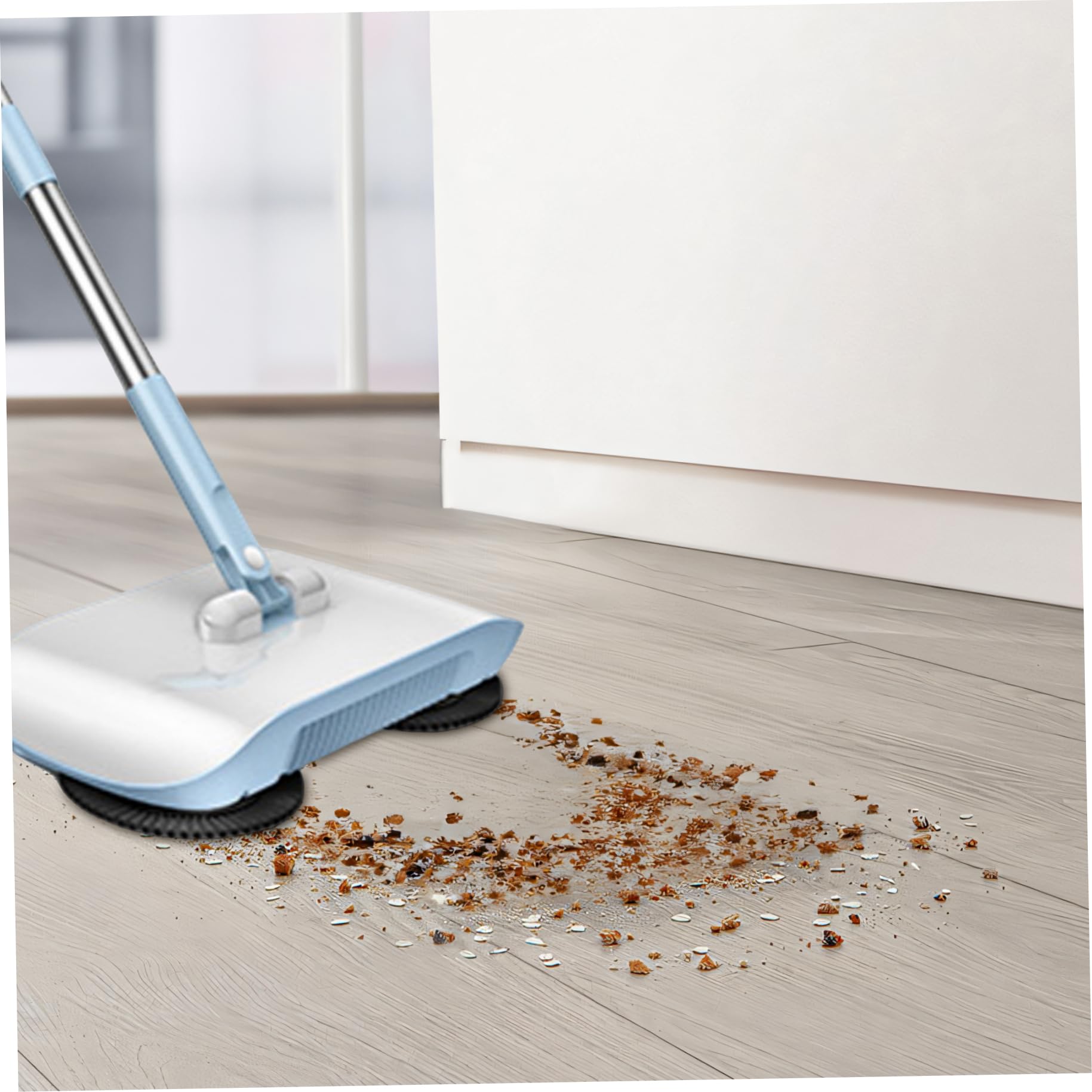 Ckuakiwu Manual Vacuum Sweeper, 180 Degree Rotating Push Vacuum Non Electric Floor Sweeper, 2 in 1 Manual Sweeper for Carpet and Floors(Blue)