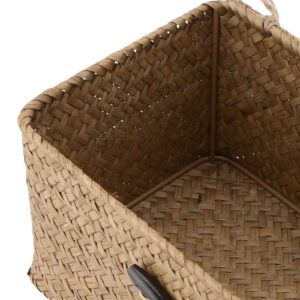 LEXININ Set of 3 Seagrass Shelf Baskets with Lids, Handwoven Seagrass Storage Bins Basket, Rectangular Woven Baskets Storage Box Container for Shelves, Home Decoration