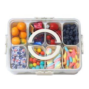 divided serving tray with lid and handle - snackle box charcuterie container for portable snack platters - clear organizer for candy, fruits, nuts, snacks - perfect for party, entertaining