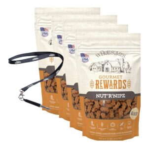 moofin dog biscuits, 2 lbs, nut'r'nipz peanut butter biscuits, includes ss pet training whistle, wafer-like, for all life stages, convenient on-the-go dog snacks, resealable bag~ [pack of 4]