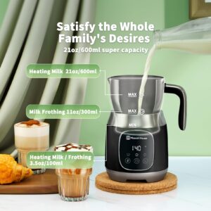 Maestri House Milk Frother, 21OZ Variable Temp and Froth Thickness Milk Frother and Steamer, Smart Touch Control Milk Warmer, Dishwasher Safe, Memory Function for Latte Cappuccino Hot Chocolate