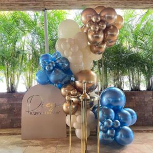 Blue Graduation Balloon Garland Arch Kit Metallic and Macaron Gold and Metallic for Birthday Party Decorations Wedding Bridal Baby Shower Ivory White