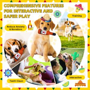 Glimin 9 Pcs Mexican Squeak Plush Toys 8 Stuffed Chew Toys 1 Dog Sombrero Hat Funny Stuffed Chew Toys Interactive Funny Dog Toys with Squeaker for Small and Medium Dog Mexican Party Decoration