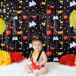 Bupelo Mickey Birthday Party Supplies, 2 Pack Mickey Theme Tinsel Foil Fringe Curtains,Cartoon Mouse Patterns Photo Booth Prop Backdrop Streamer, Mickey Birthday Party Decorations, Room Decor for Kids