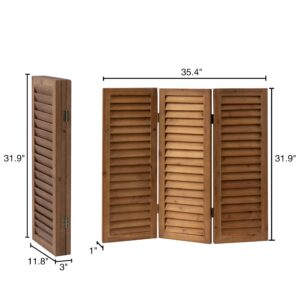 SOFE Wood Short Privacy Screen Indoor, 2.6 Ft Tall Shutters Folding Room Dividers 3 Panel, Brown Room Partitions and Dividers Freestanding, Farmhouse Foldable Wall for Home Bedroom Office