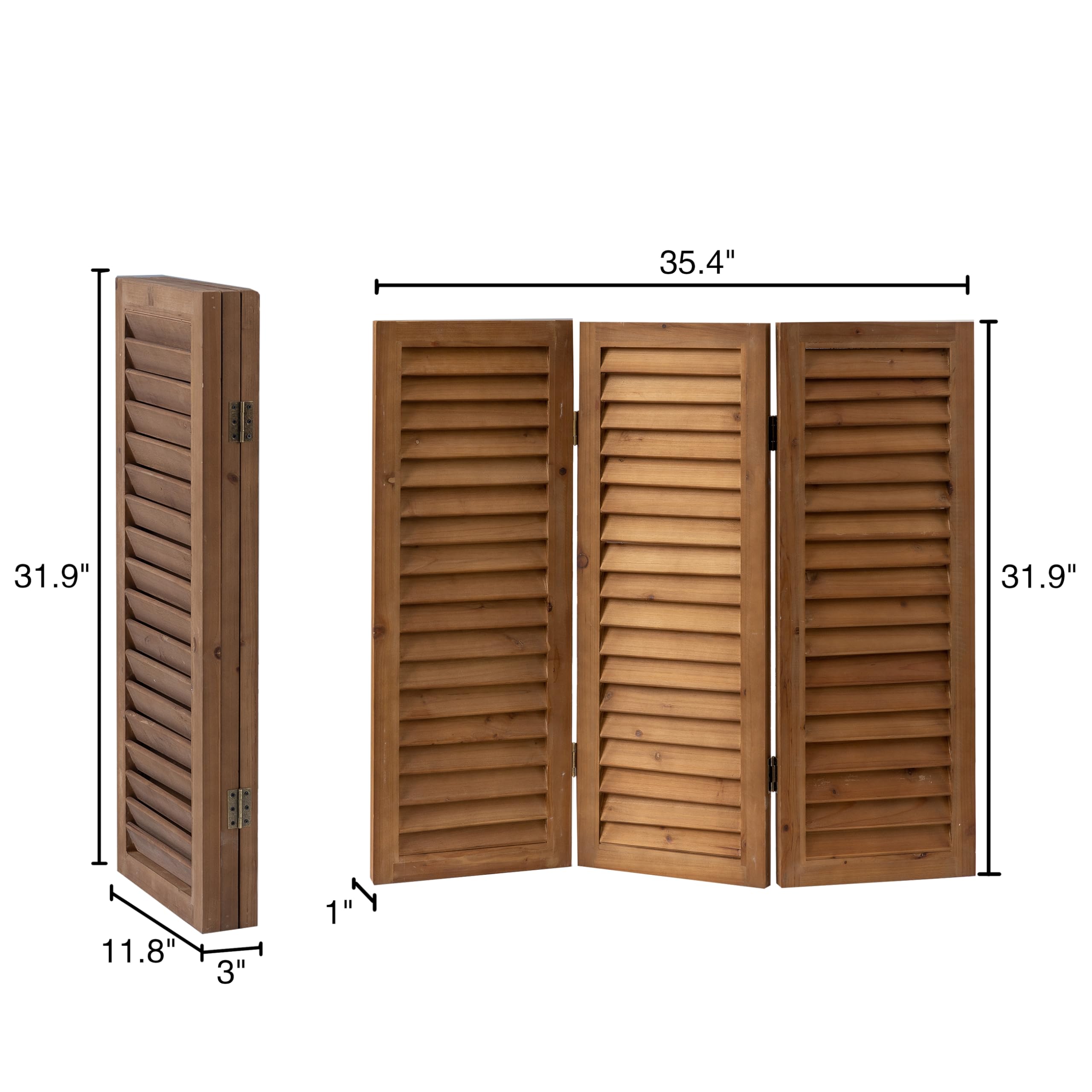 SOFE Wood Short Privacy Screen Indoor, 2.6 Ft Tall Shutters Folding Room Dividers 3 Panel, Brown Room Partitions and Dividers Freestanding, Farmhouse Foldable Wall for Home Bedroom Office