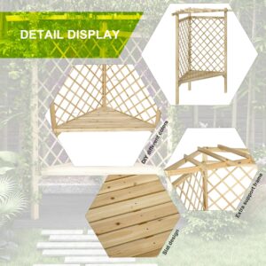 Outsunny 55" Garden Arch Bench, Lattice Backrest for Climbing Plants and Vines Outside On Lawn, Porch, Deck, Wooden Trellis Park Bench for Outside with Slatted Seat, Natural