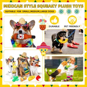 Glimin 9 Pcs Mexican Squeak Plush Toys 8 Stuffed Chew Toys 1 Dog Sombrero Hat Funny Stuffed Chew Toys Interactive Funny Dog Toys with Squeaker for Small and Medium Dog Mexican Party Decoration